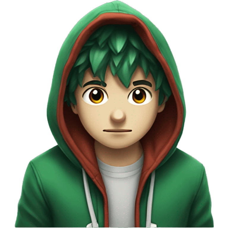 a boy wearing hoodie look like deku who is a gamer has gg written over his h emoji