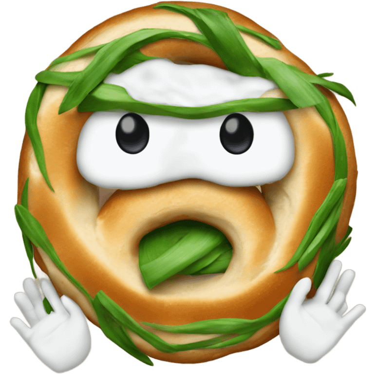 Chive bagel with arms emoji