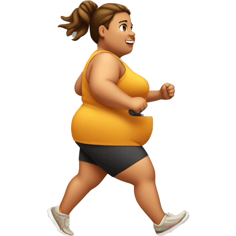 Tan skinned very fat girl runs on a treadmill emoji