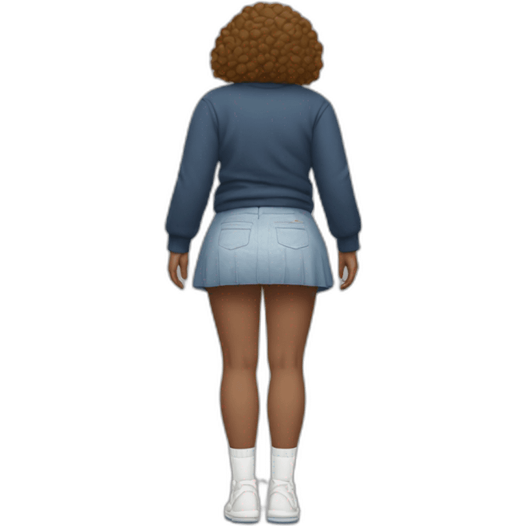 full body back view curvy in small skirt lifted by strong wind butt white socks emoji