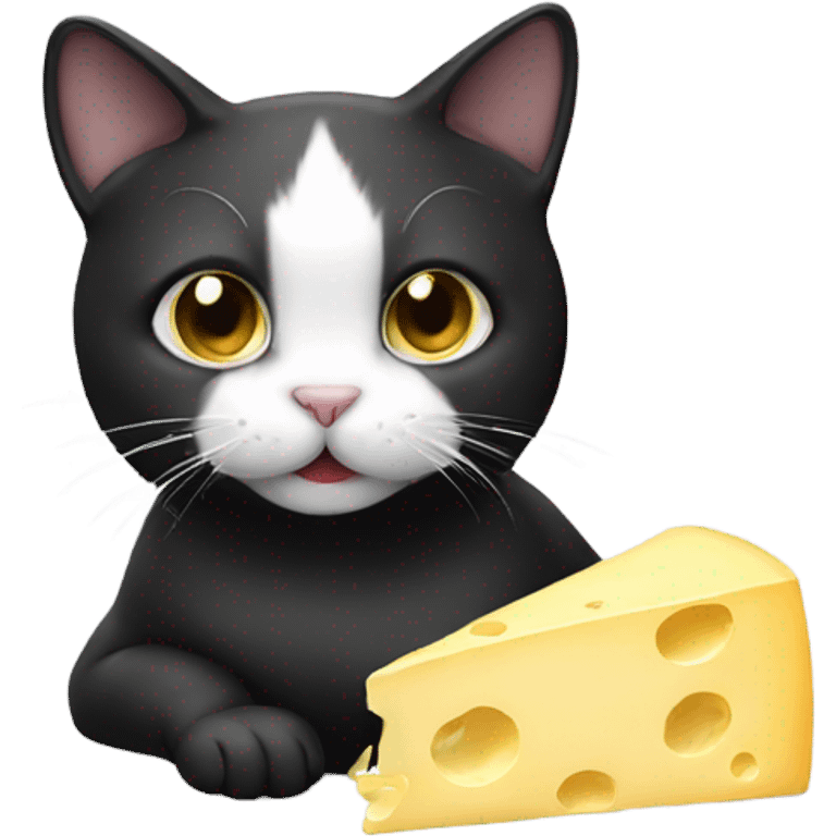 Black and white cat eating cheese emoji