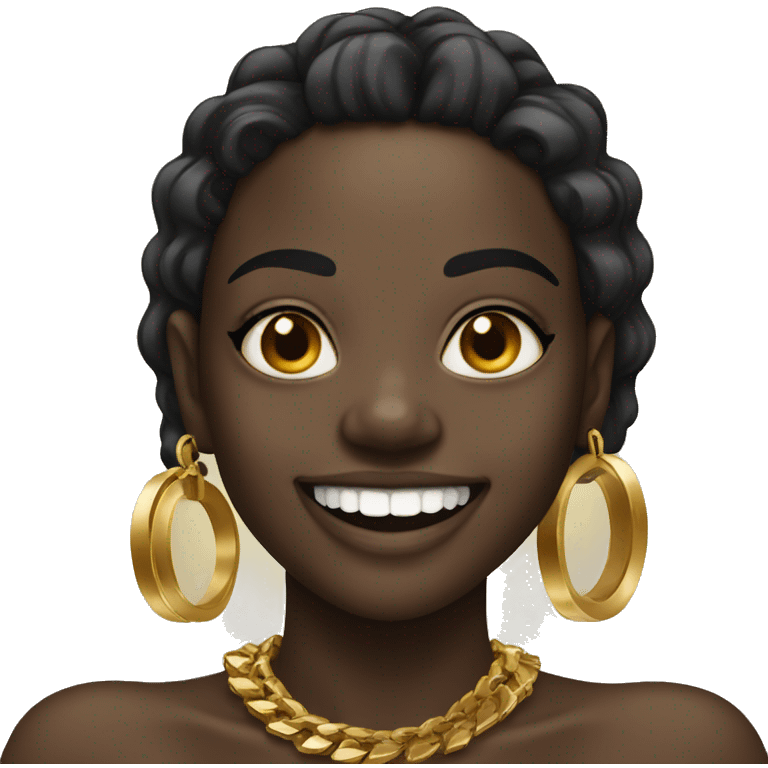 Black girl smiling with gold jewelry and grillz emoji