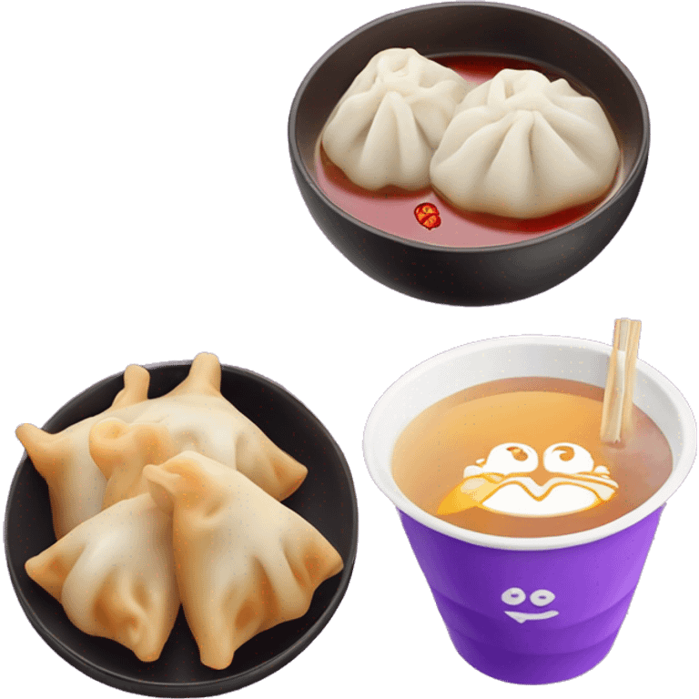 Chinese bbq pork dumpling set and purple boba tea emoji