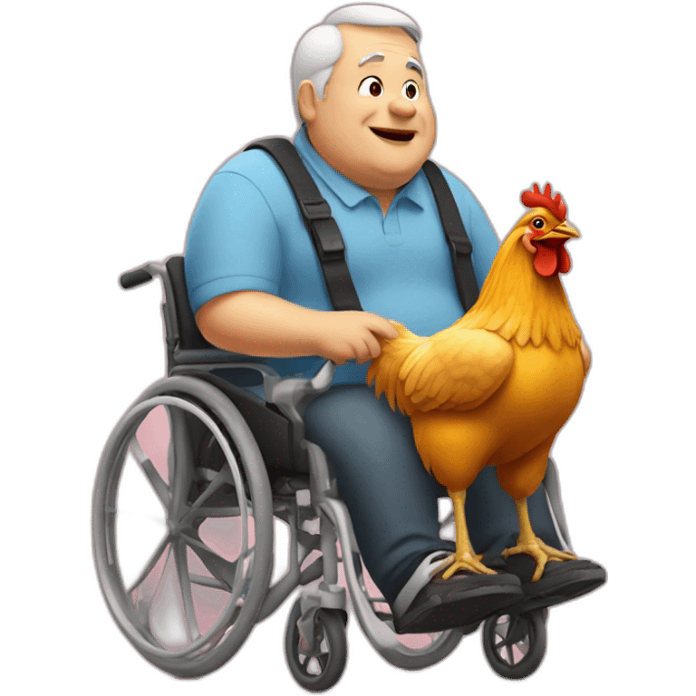 fat old man in wheelchair and chicken emoji