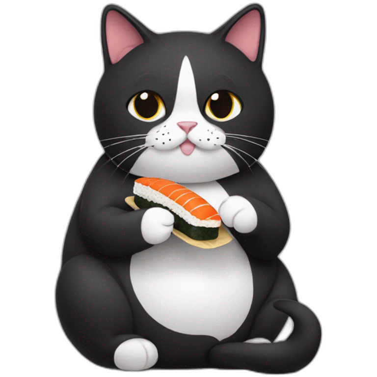 A fat tuxedo cat eating sushi emoji