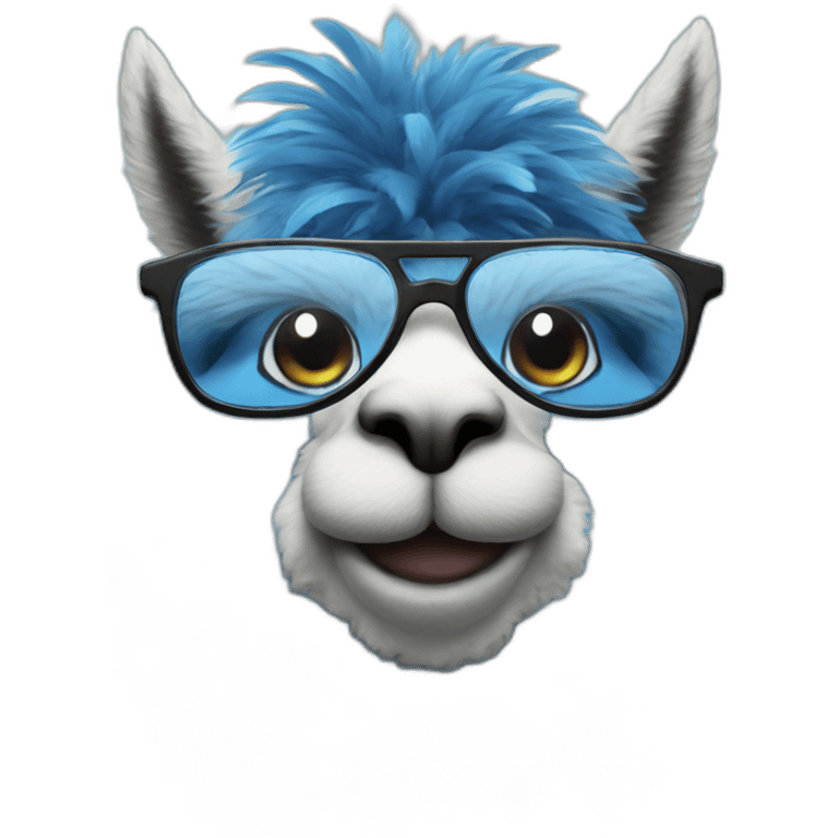 blue alpaca with feathers and glasses holding a nintendo emoji