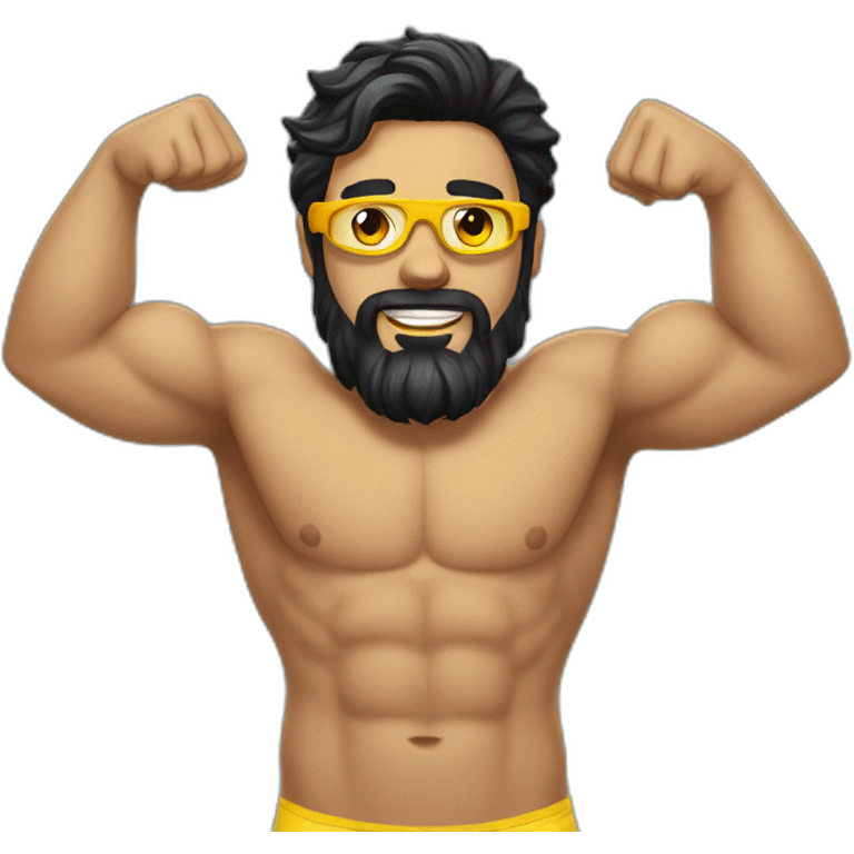 Swimming guy black hair beard muscles googles emoji