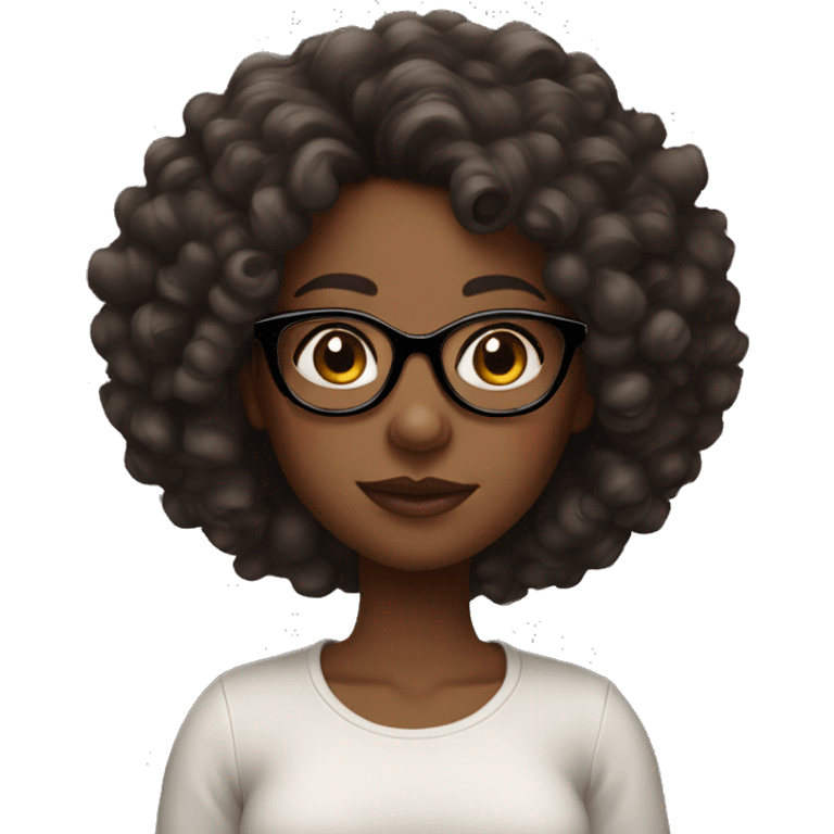 black girl with curly hair, glasses and big lips emoji