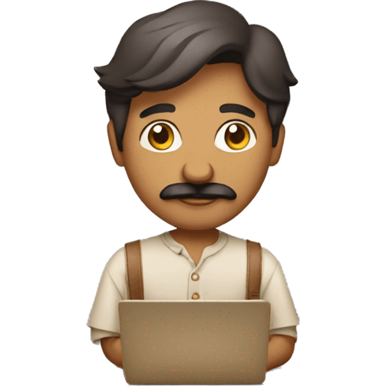 brown indian employ with mustach in casual dress with laptop emoji