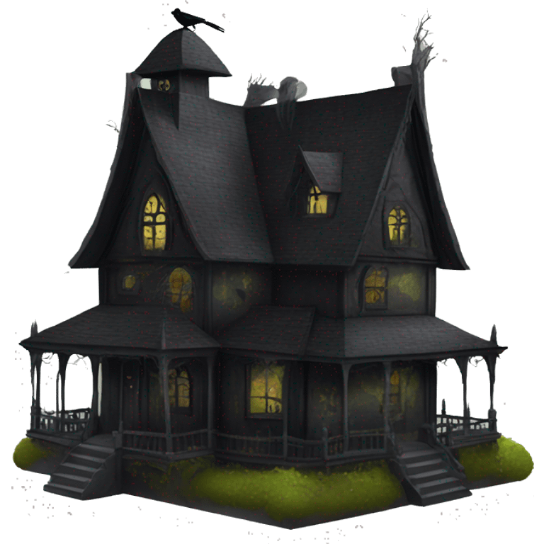 Nevermore Academy. Haunted Addams house. birdhouse slightly mossy and spider webs  emoji