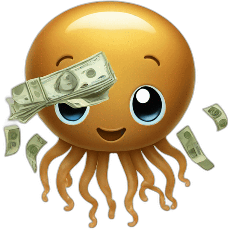 Cute baby brown jellyfish holding money emoji