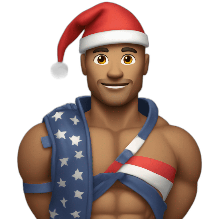 Create a full-body emoji of a muscular man, wearing a New Year's hat and holding a flag. emoji