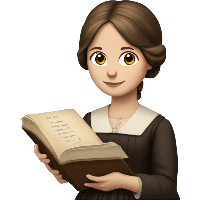 Charlotte Bronte holds a book in her hand emoji