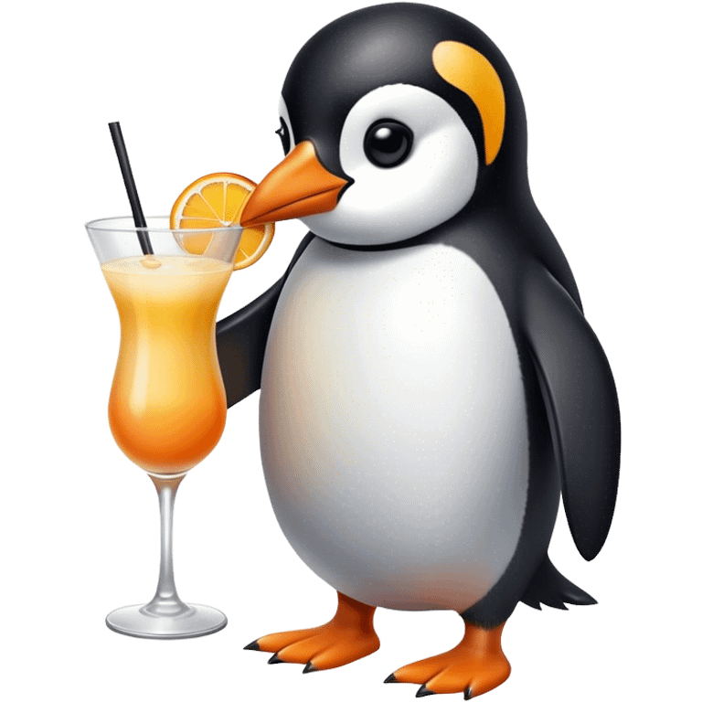 Realistic Penguin drinking a cocktail emoji