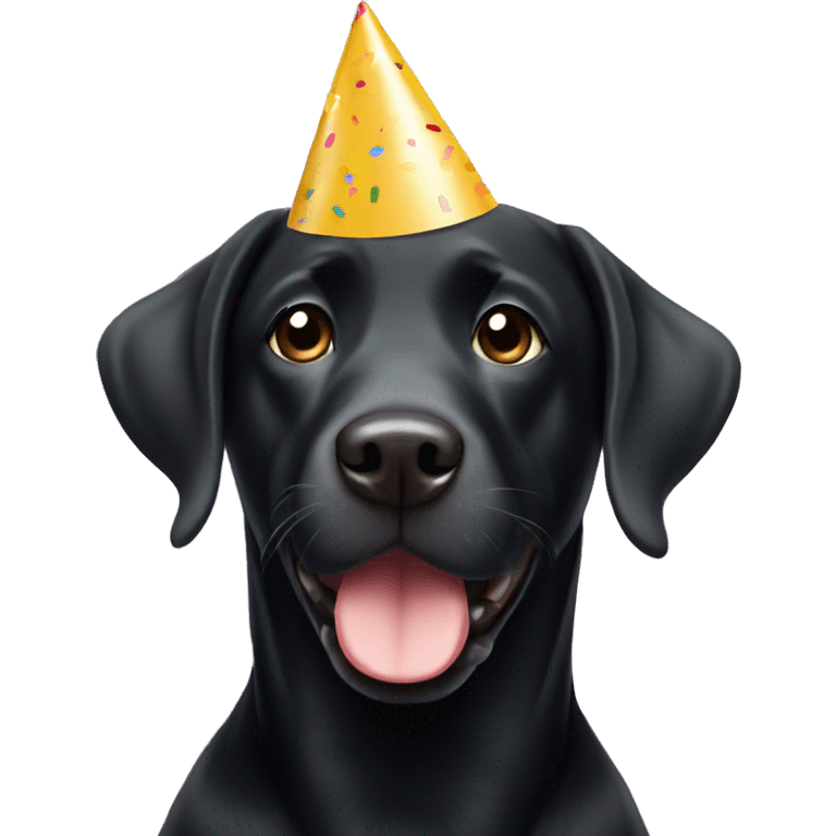 Black Labrador wearing a birthday hat emoji