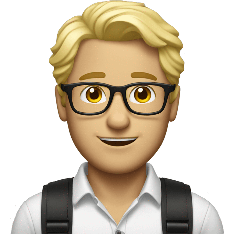 blonde hair, man, glasses, suspenders emoji