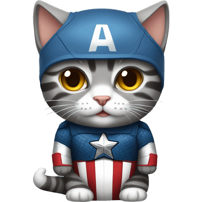 gray tabby cat wearing a Captain America costume  emoji