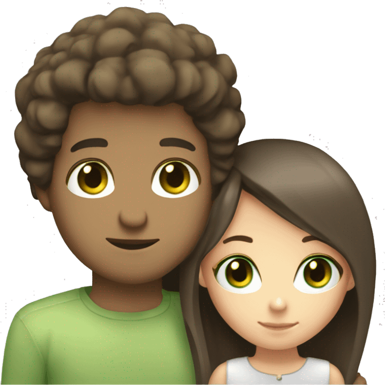 White couple back hug brown eyes girl light green eyes man emoji