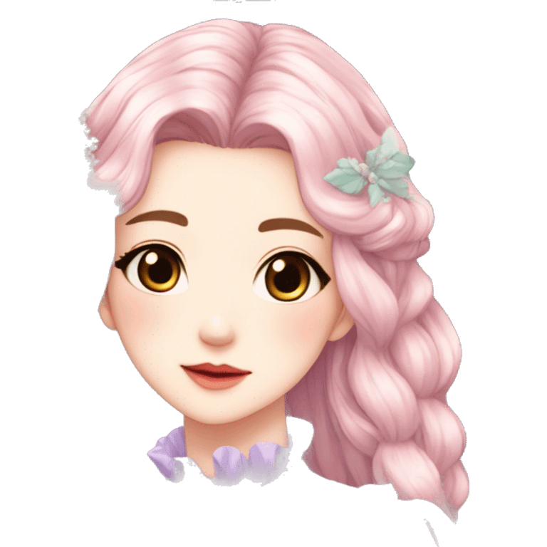 gorgeous pretty attractive anime lady beautiful hair with gorgeous dress fairycore cottagecore pastelcore detailed high quality trending VOGUE aesthetic head and bust sticker emoji