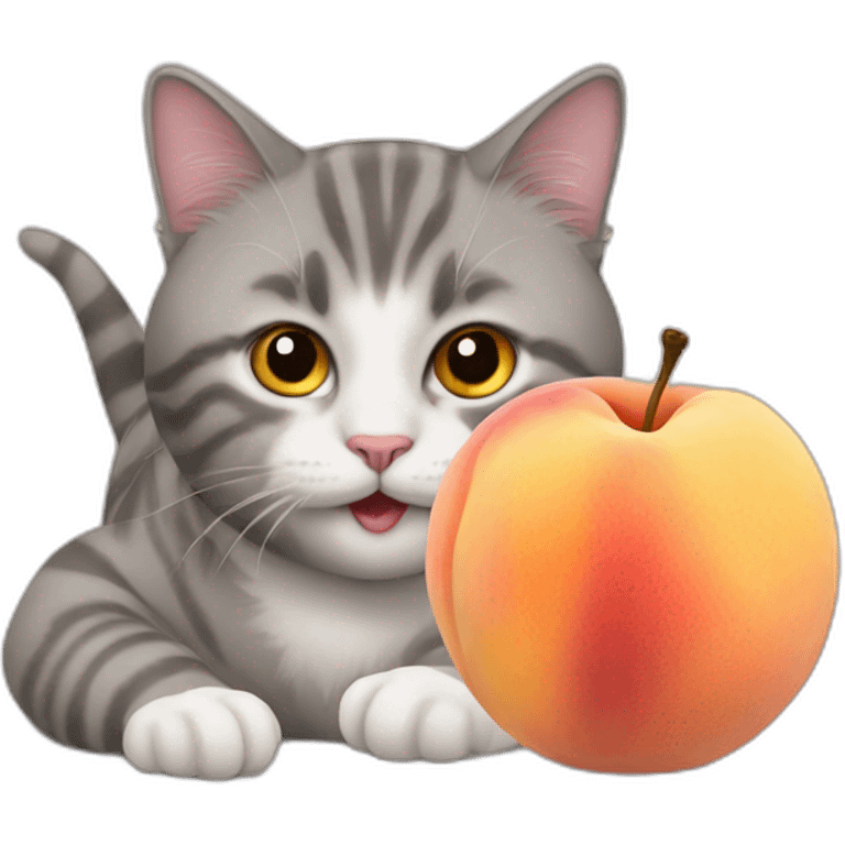 A cat eats a peach emoji