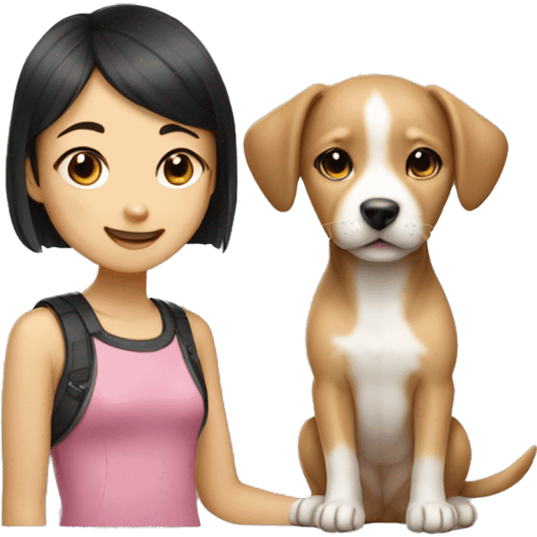 Puppy and Asian girl emoji