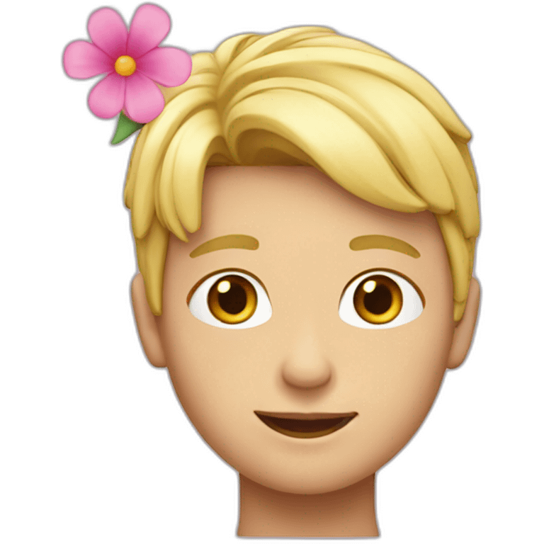 blond boy with a pink flower on his head emoji