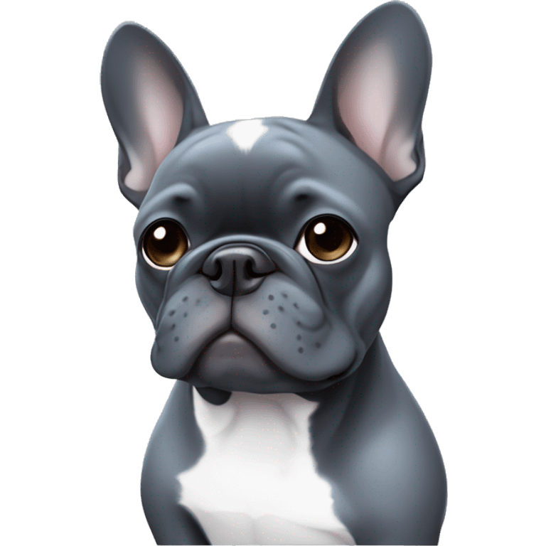 Dark grey French bulldog with white chest and blue eyes emoji