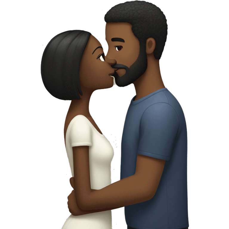 Black girl with long black straight hair and earrings kissing bearded white man with short dark hair  emoji