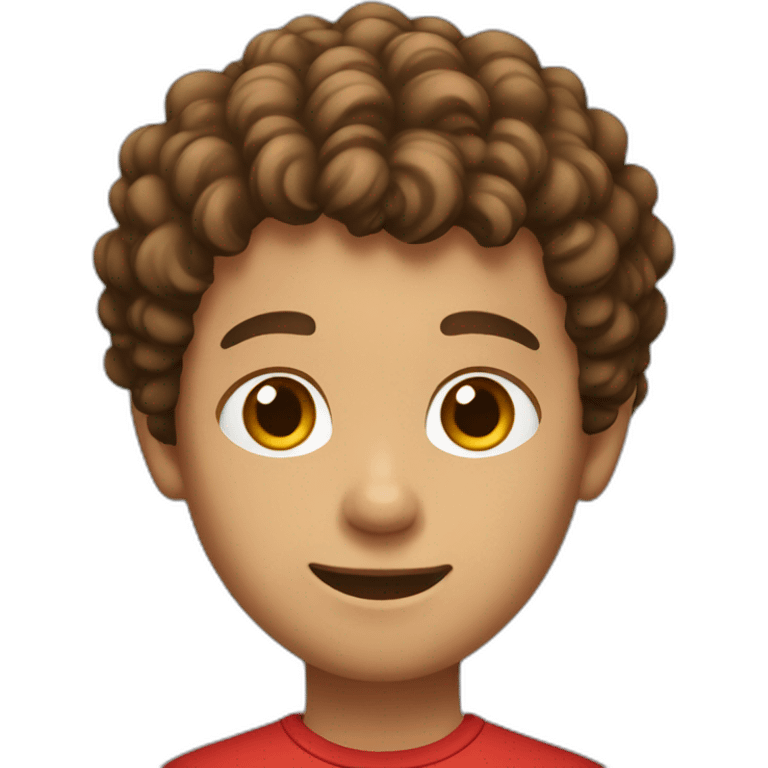 a boy with brown short curly hair with a red shirt  emoji