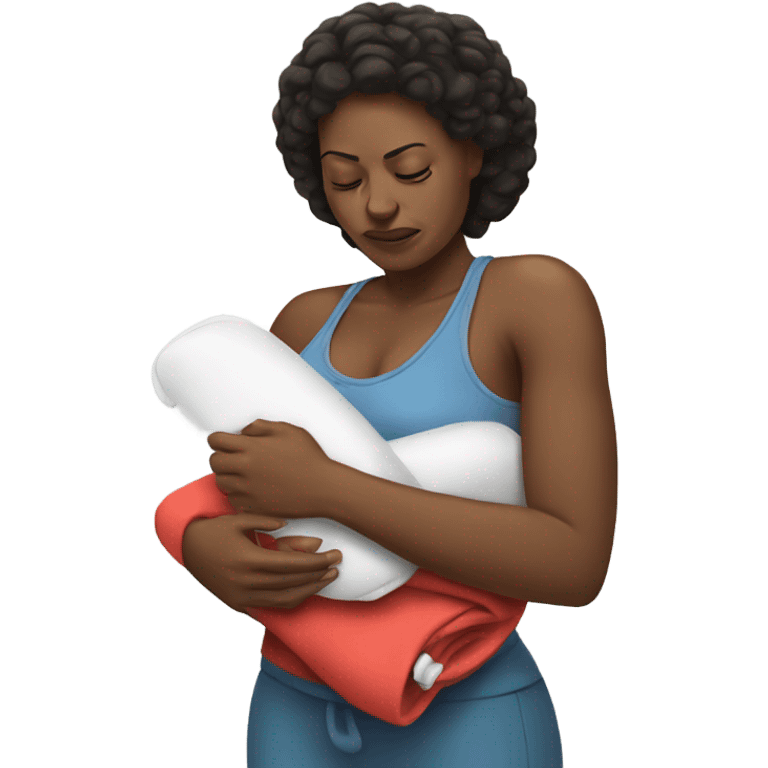 black mom in pain holding heating pad with cord emoji