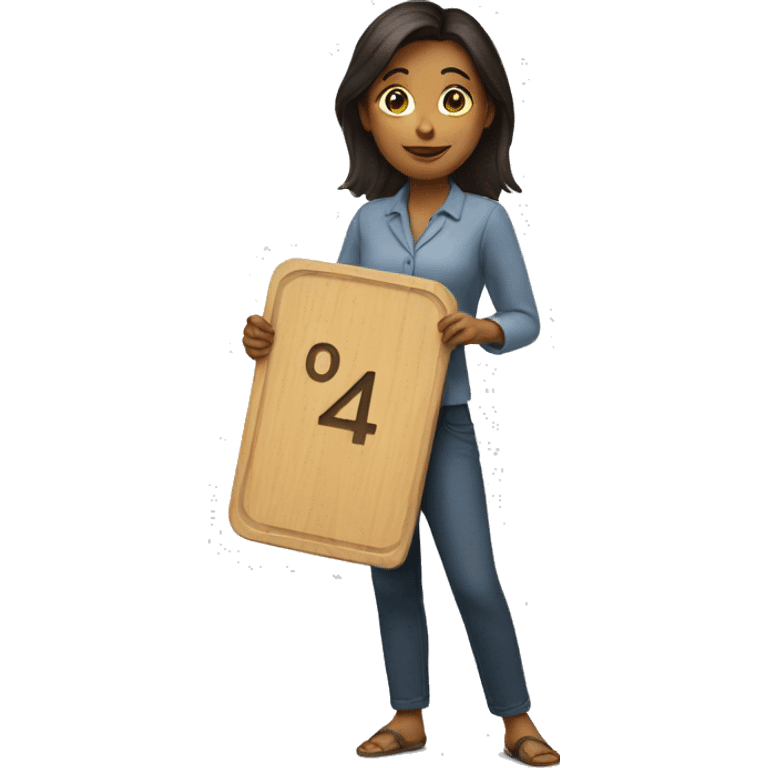 A woman holding a board that says the number 34 emoji