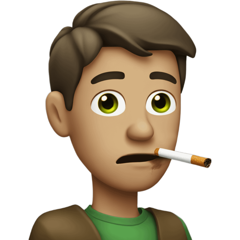 tired man smoking  brown cigarette with green at the end in his mouth emoji