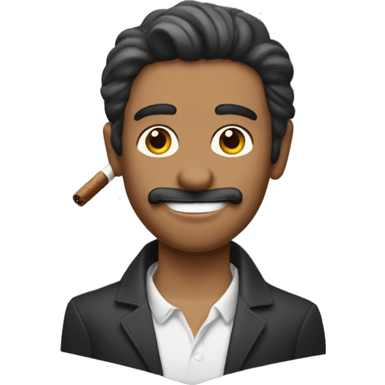 Un chico con el pelo castaño, con una máscara blanca y un cigarro en la boca  emoji