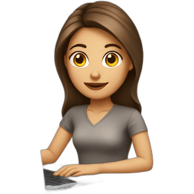 Beautiful programmer girl with brown hair working with MacBook emoji