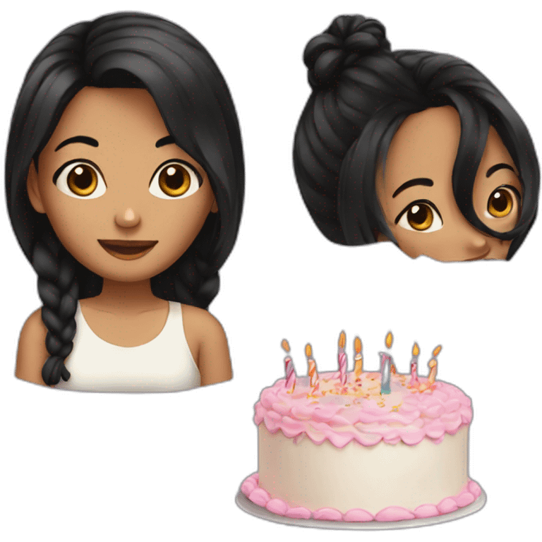 Girl 15 years with black hair and a birthday cake emoji