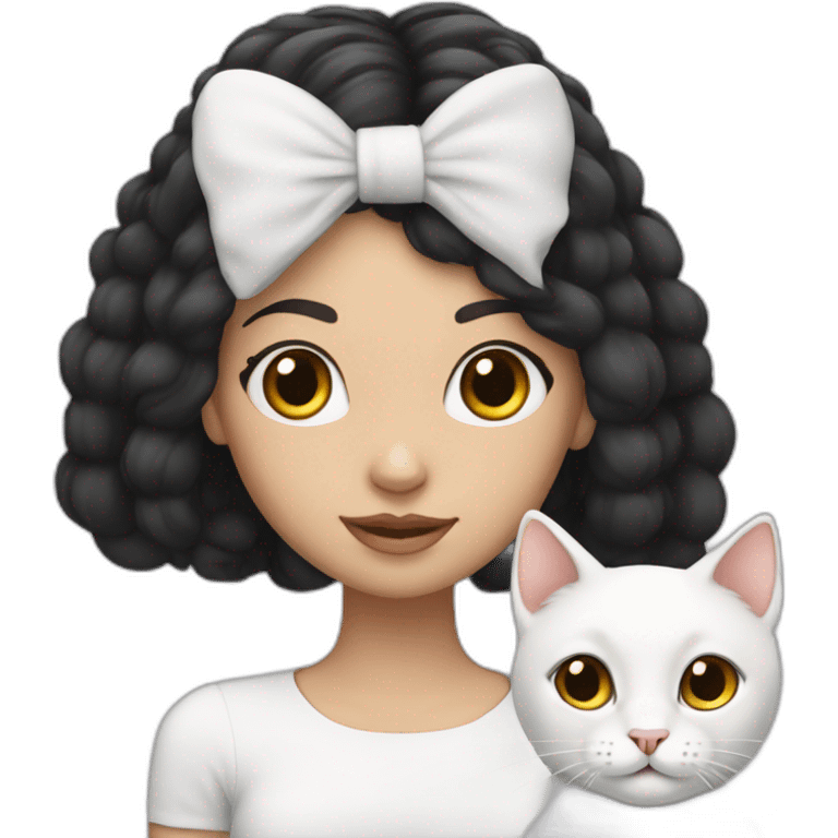 Black hair white girl with white cat on head emoji