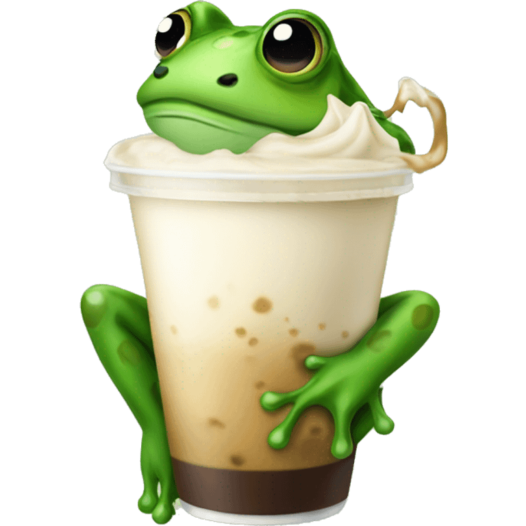 Frog drinking iced latte emoji