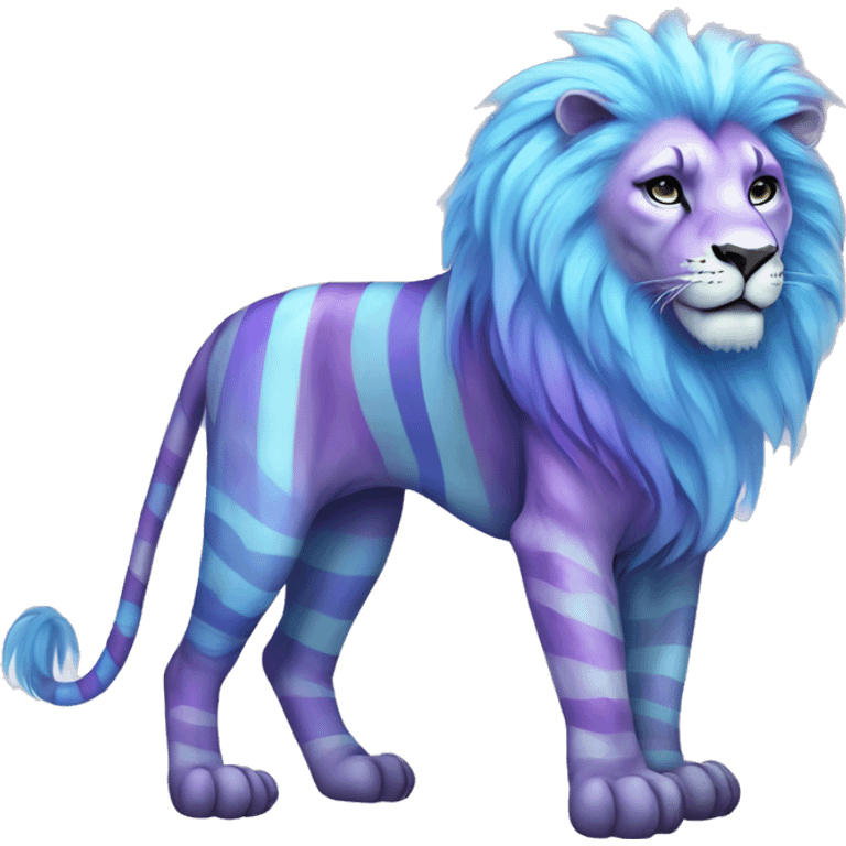 Colorful pastel vernid fantasy creature LiLaiRa Kamirah Falvie whiskers paws full body purple gradient stripes with pastel blue braided tail lion emoji