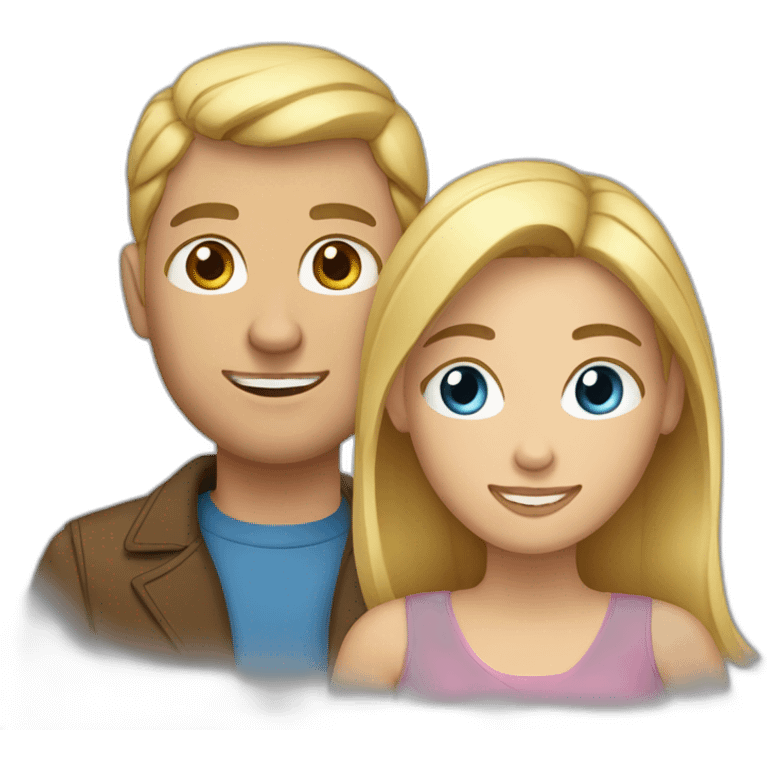 An american couple. The woman is blonde and has blue eyes. The man has brown hair, his left ear is perced. emoji