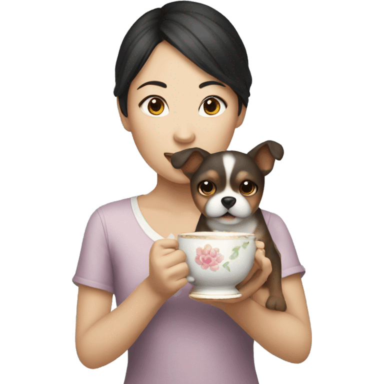 Chinese girl holding a teacup dog emoji