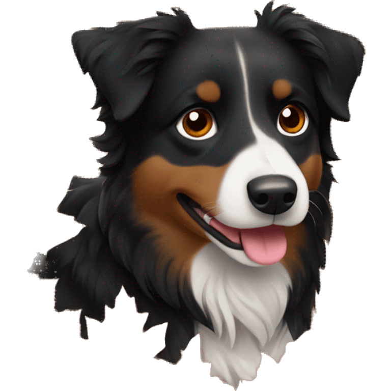 Small black australian shepherd dog in autumn leaves emoji