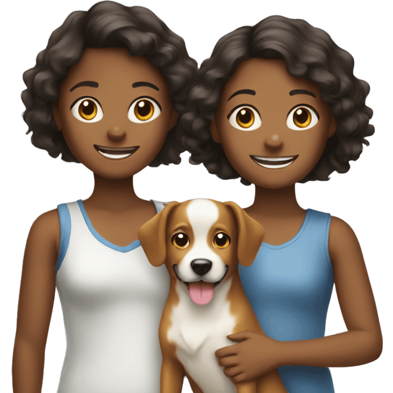 two girls smiling with dog emoji