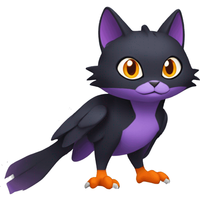 Cool Black Noibat-Quilava-Cat-Pokémon with orange belly and purple markings Full Body emoji