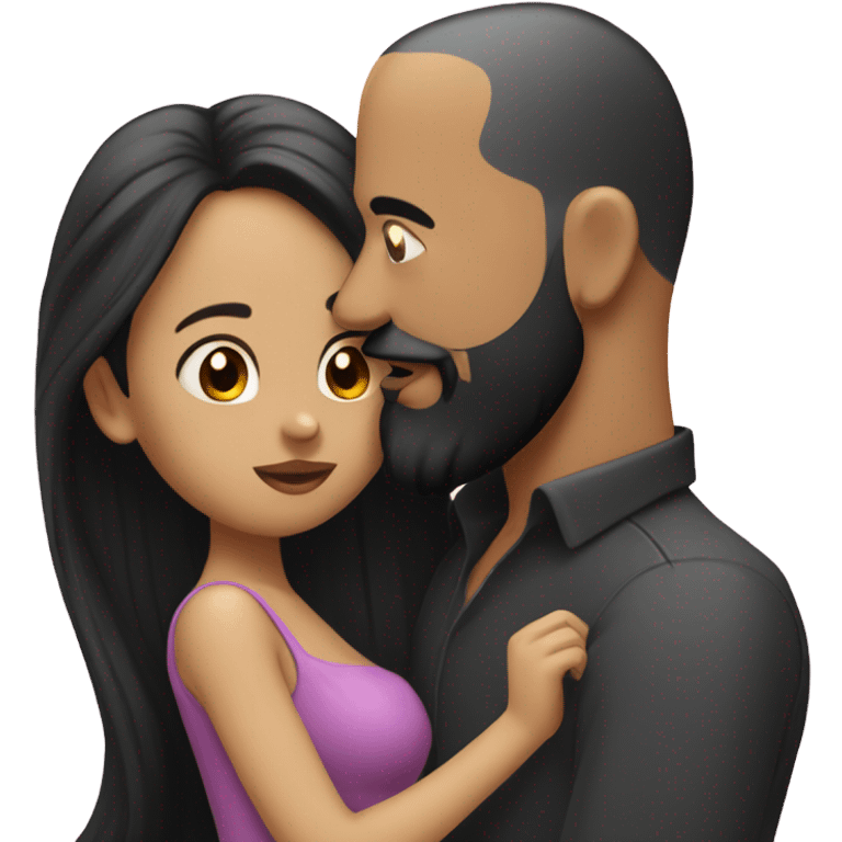 Bald man with black beard and girl with long black hair kiss emoji