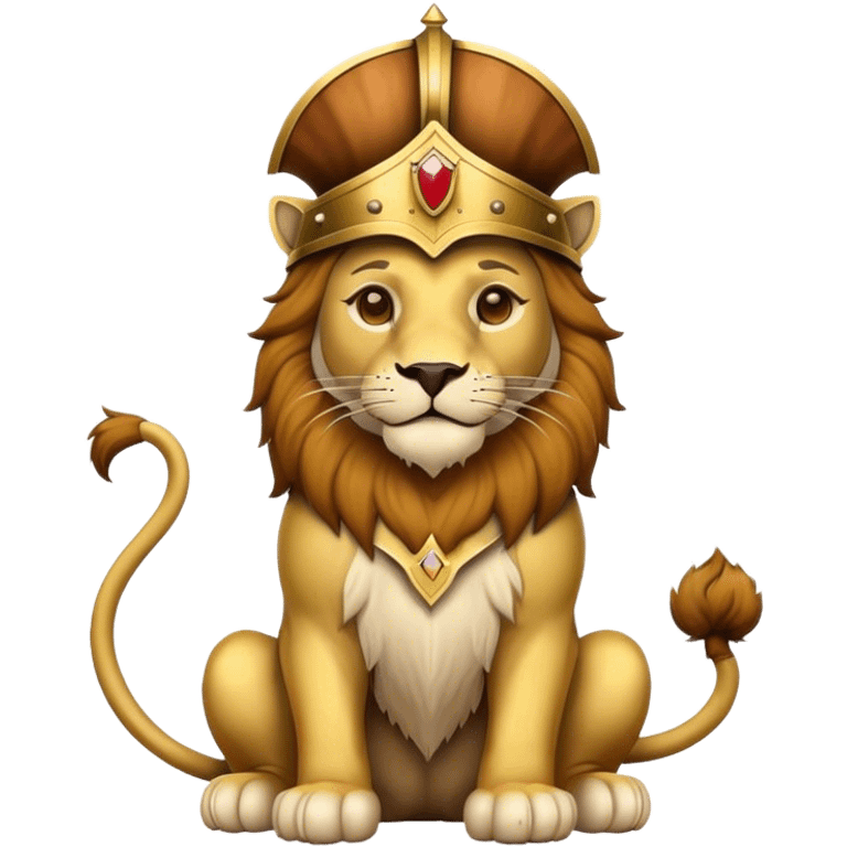 sitting lion with medieval helmet emoji