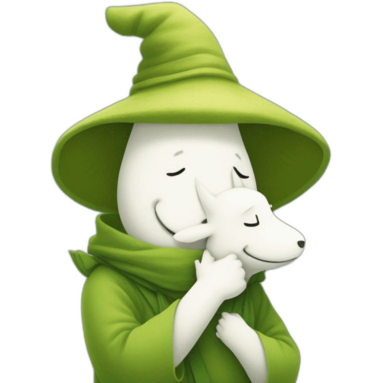 Moomintroll hugging snufkin emoji