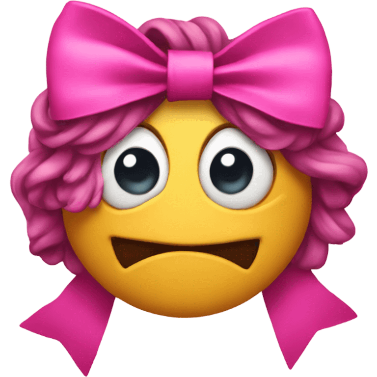 a mad emoji with a pink bow and acting sassy emoji