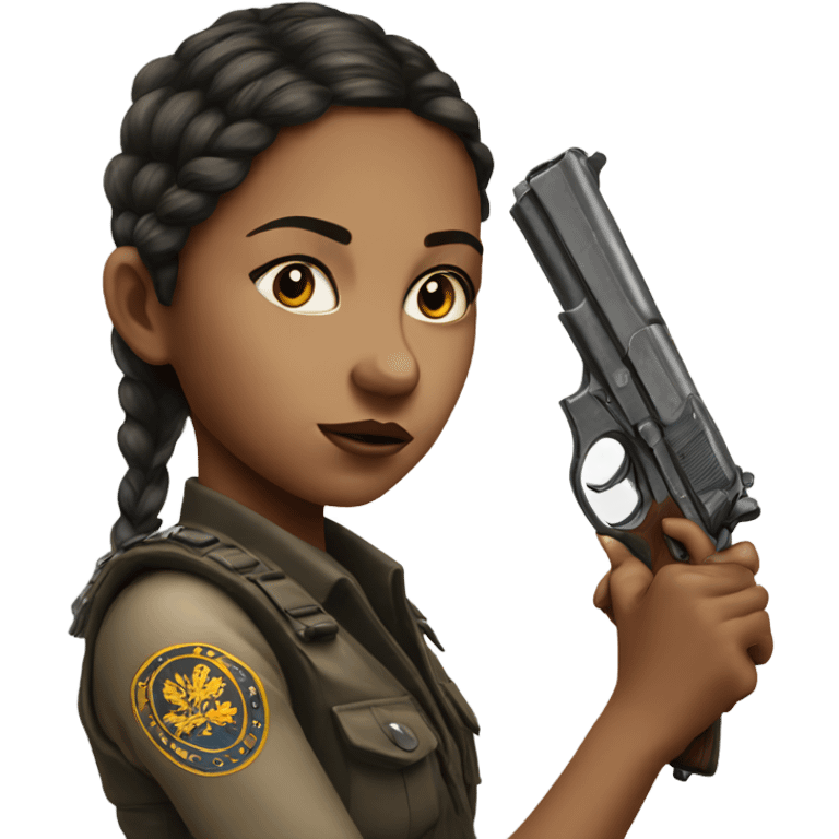 realistic portrait of girl with pistol emoji