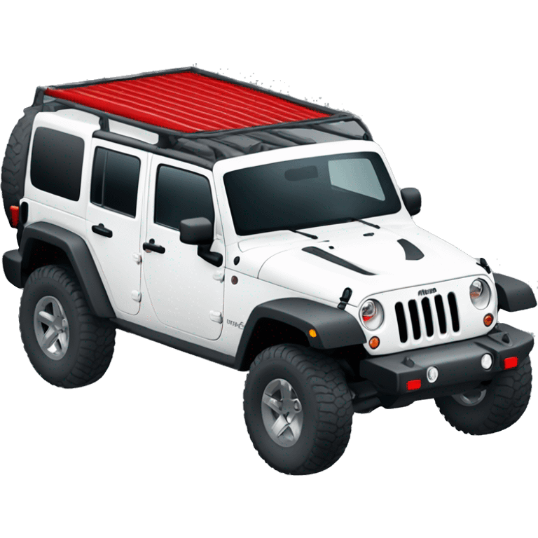 White Jeep Wrangler Rubicon with white roof and red accents  emoji