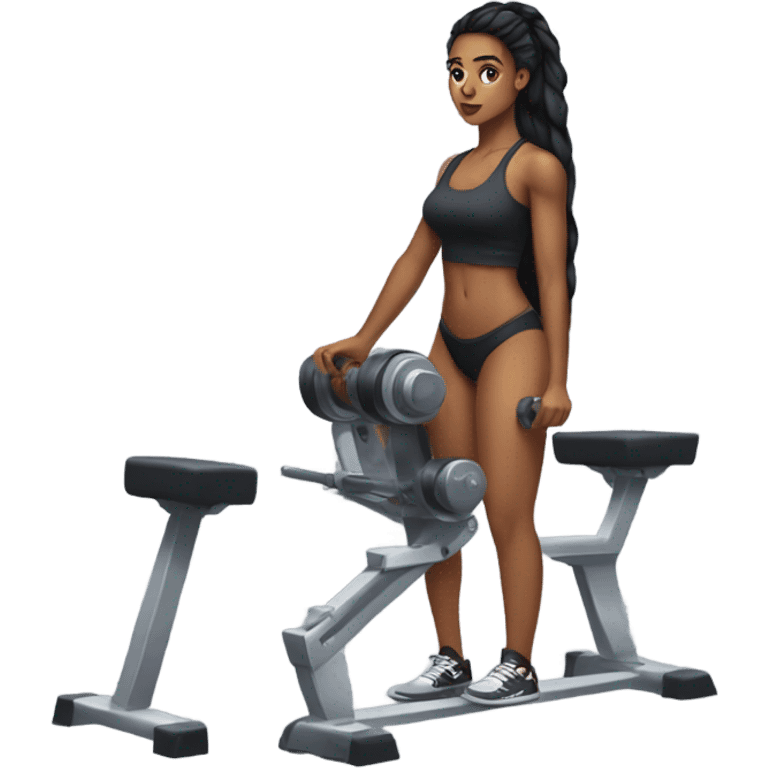 Khalyn on the squat machine slim thick build side part long hair  emoji